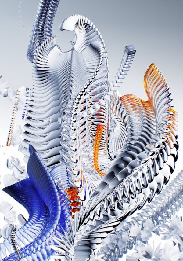 Dynamic abstract shapes showcasing intricate details and futuristic design.