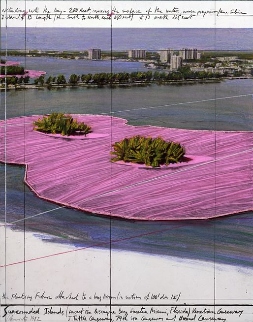 Christo, Surrounded Islands (Project for Biscayne Bay, Greater Miami, Florida) , 1982 Copyright: 2024 Christo and Jeanne -Claude FoundationCollection NSU Art Museum Fort Lauderdale: Gift of the Christo and Jeanne-Claude Foundation