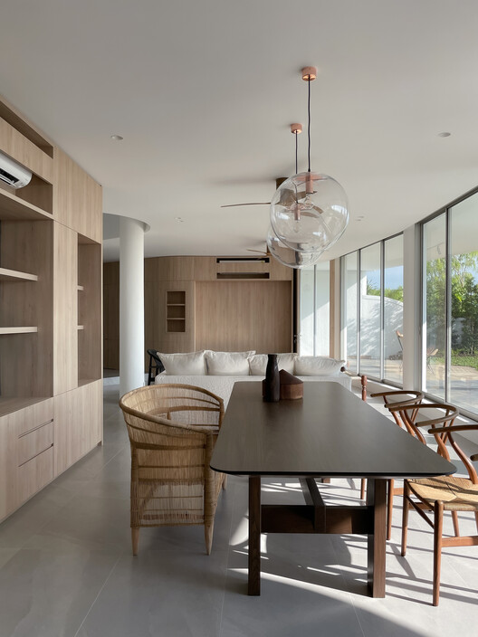 dP Apartment House / Tristan & Ju - Interior Photography, Table, Wood, Chair, Lighting, Glass
