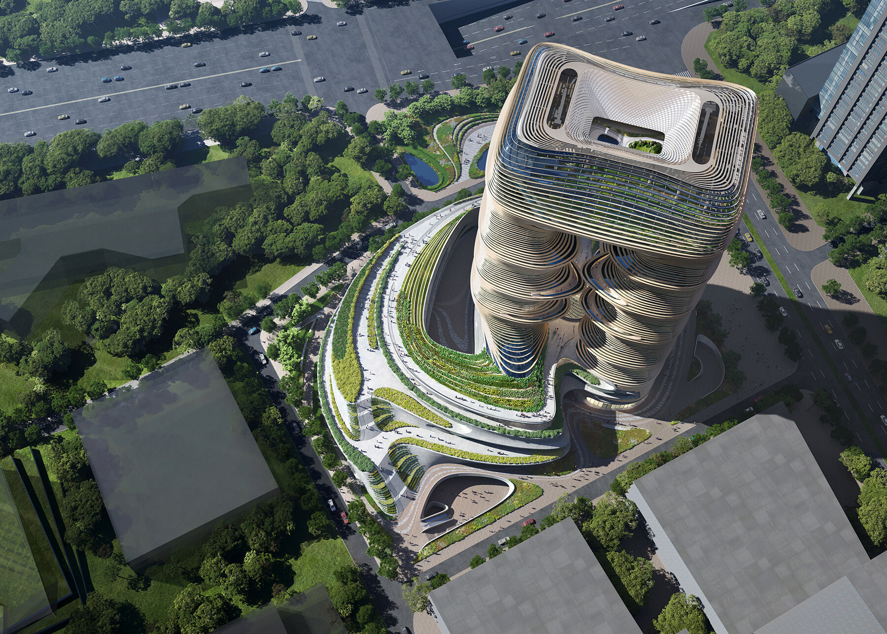 canyon-like yidan center by zaha hadid architects tops out in shenzhen's cultural quarter